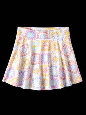 Place Pastel Tile-Print Circle Skirt - Pink, Blue, Yellow, Purple